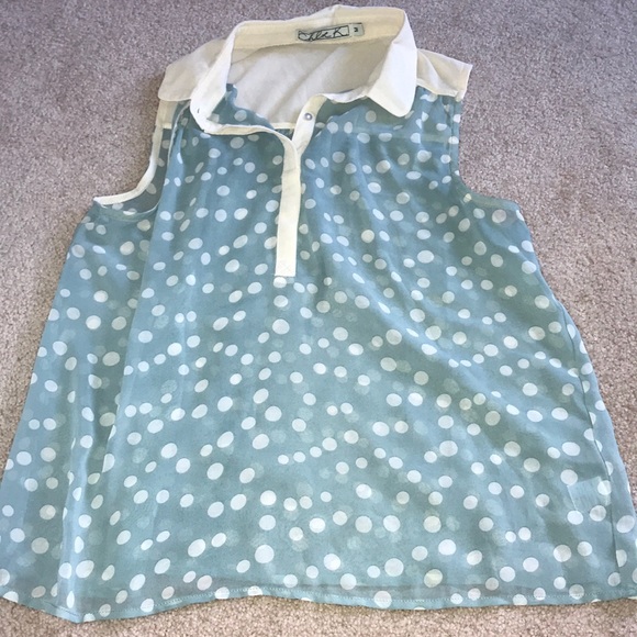 Cream & teal polka dot tank top - Picture 1 of 1